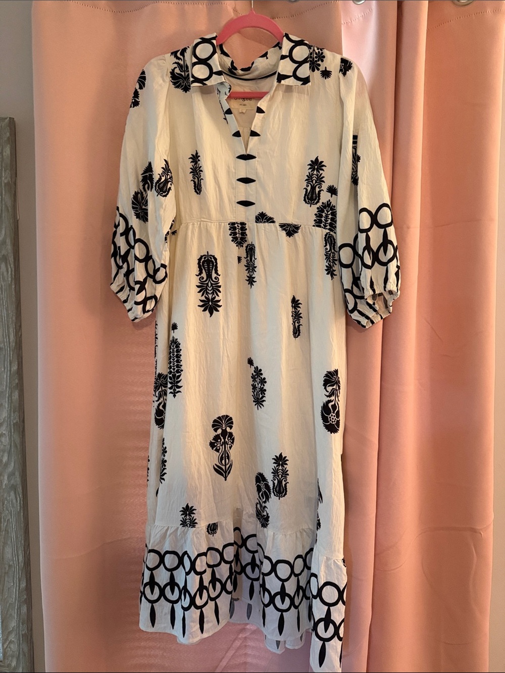 Umgee Cream Dress with Black Print